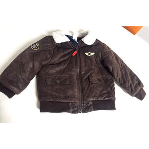 Little Me Sz 2T Boys Aviator Jacket Pilot Flight Top Gun Faux Fur Collar